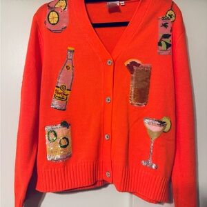 Queen Of Sparkles Vibrant Orange Women's Sweater with Fun Drink Motifs